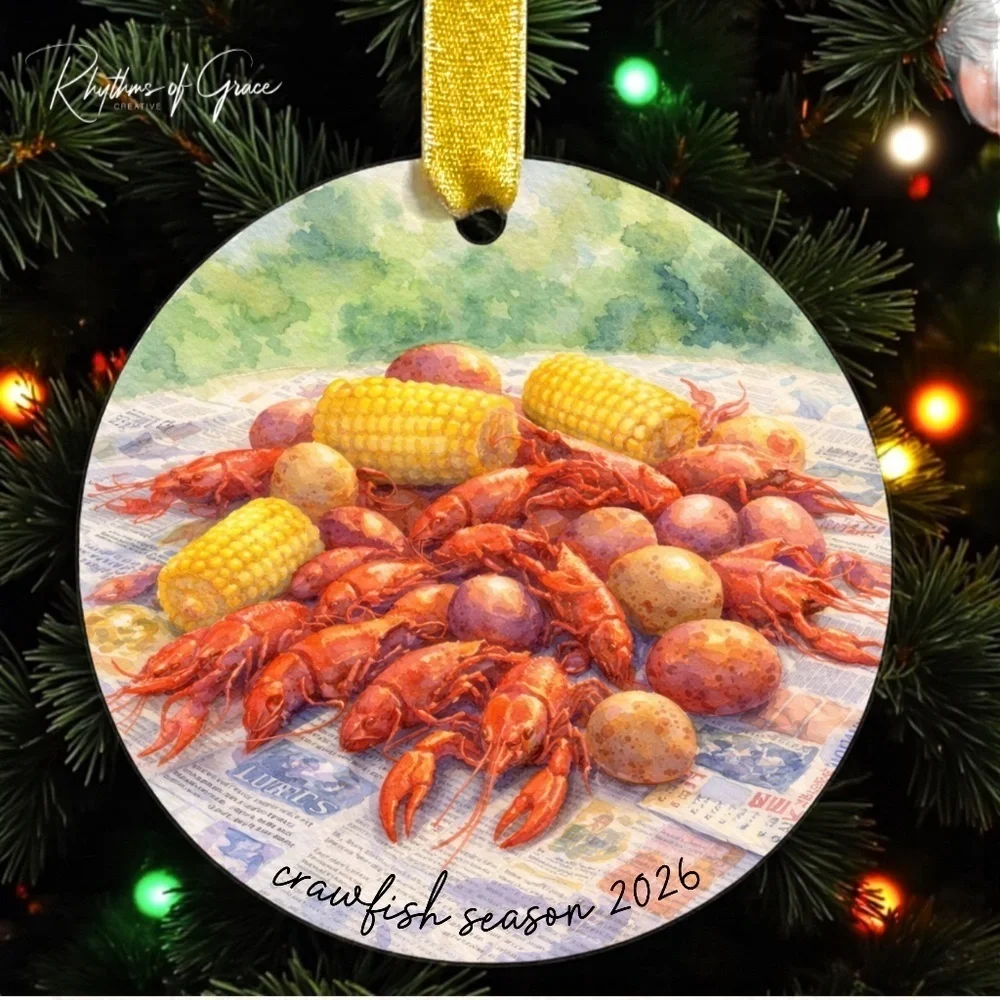Watercolor Crawfish Boil Christmas Ornament | Louisiana Crawfish Season Decor